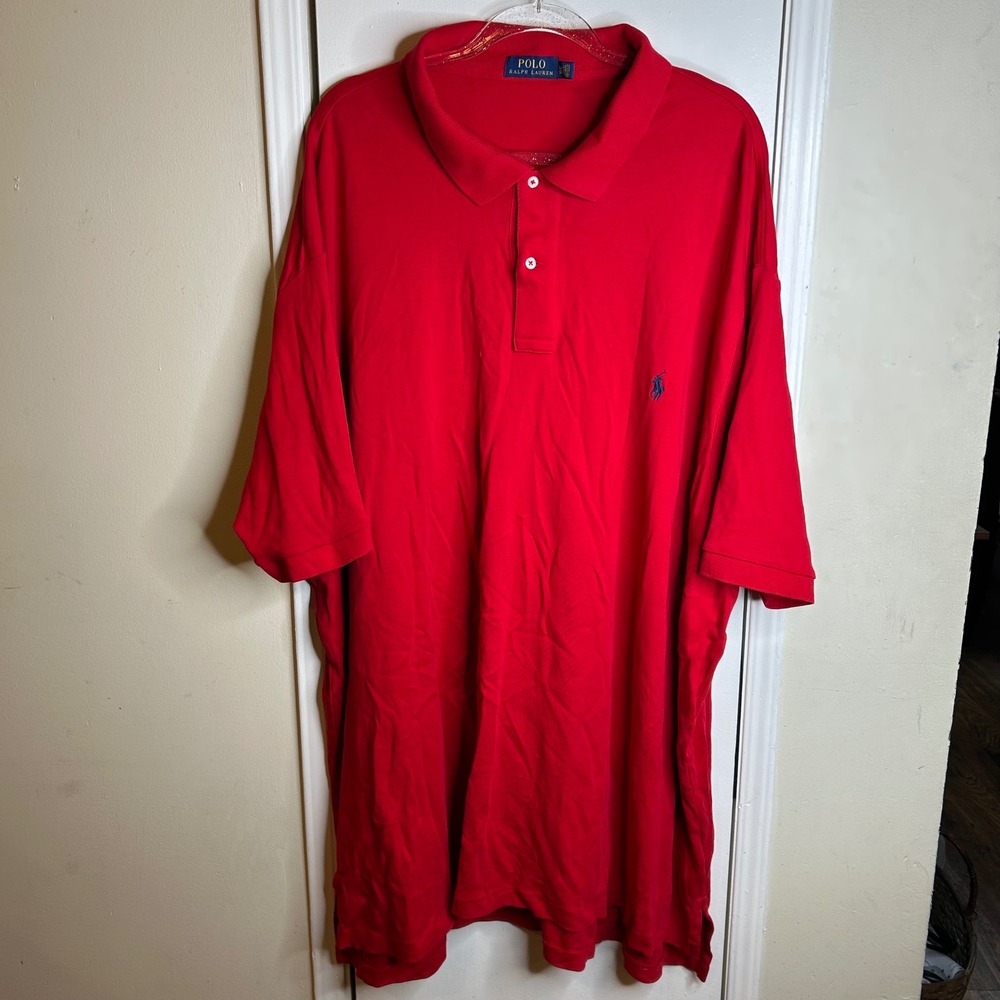 Polo Ralph Lauren Mens 5XLT Red Short Sleeve Cotton Polo Shirt navy pony READ!